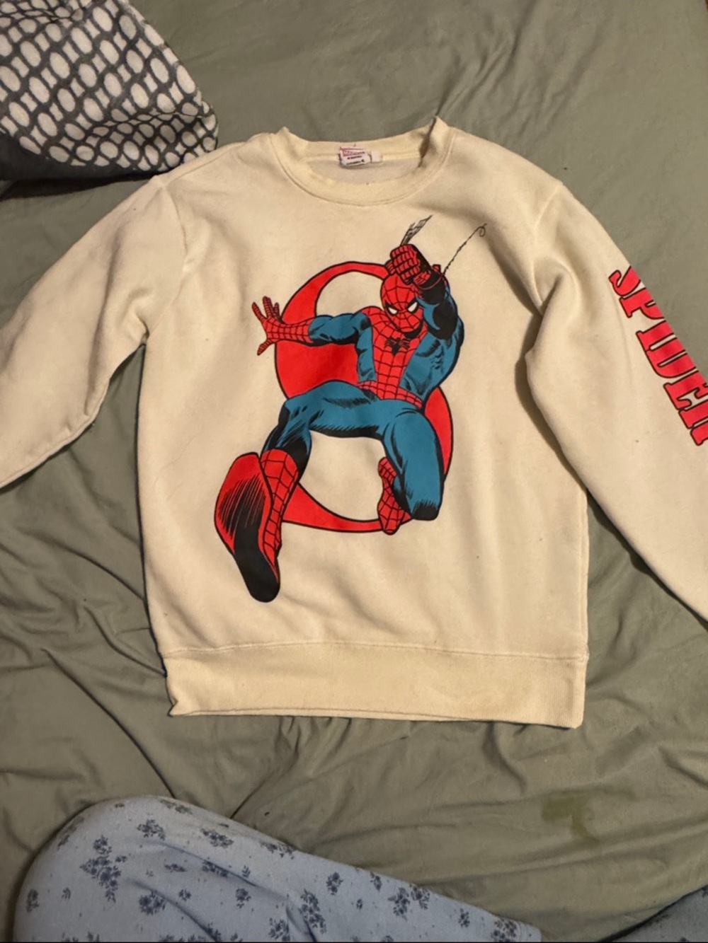 Never worn!! Cream Spider-Man Graphic Crewneck Sweatshirt - Red & Blue Print